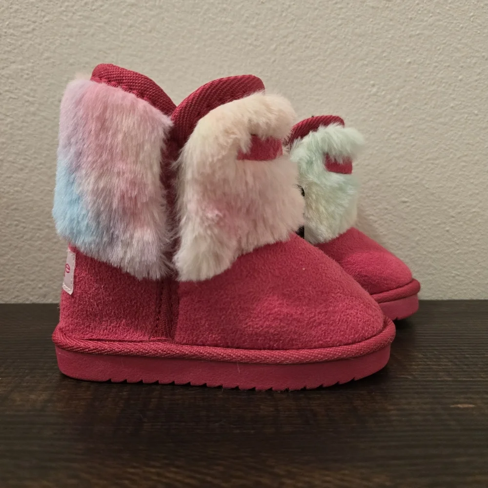 Bebe‎ Faux Fur Tie Dye Girls Boots Winter Shoes Pink Blue NWT Size Toddler 6